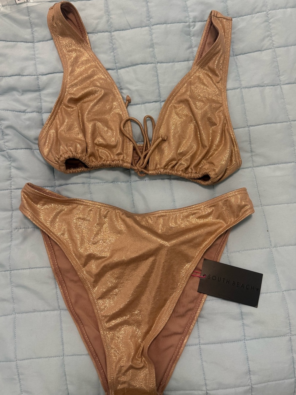 Windsor Gold Lace-Up Shimmer High Waist Bikini Set